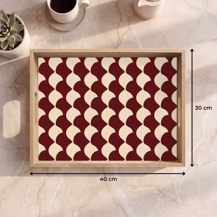 Dienblad - Rood - Tegelpatroon - Crème — 9