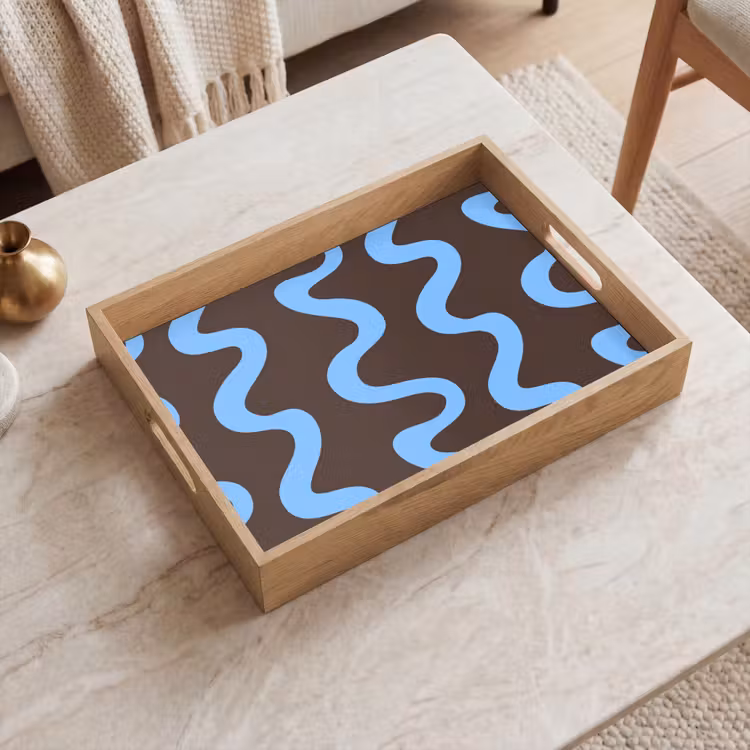 Dienblad - Kronkelende lijnen - Blauw - Bruin - Minimalistisch — 2