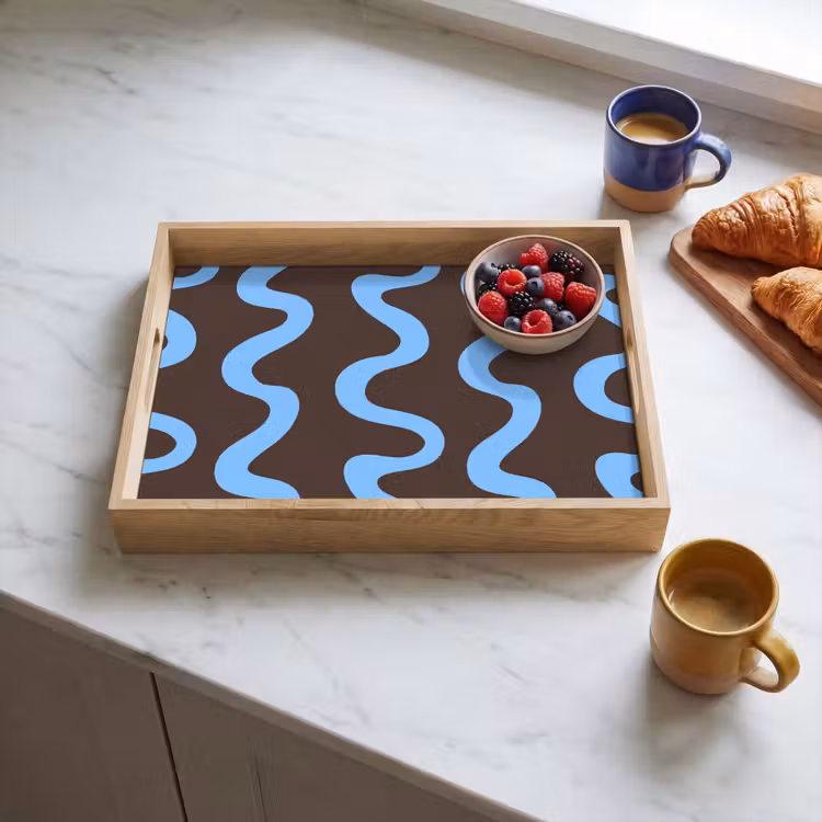 Dienblad - Kronkelende lijnen - Blauw - Bruin - Minimalistisch — 4