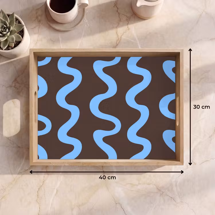 Dienblad - Kronkelende lijnen - Blauw - Bruin - Minimalistisch — 9