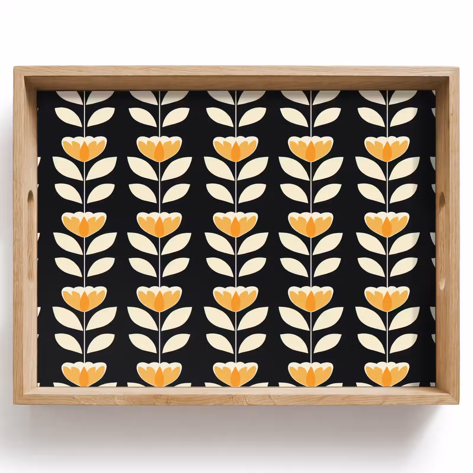 Dienblad - Retro - Bloem - Zwart - Okergeel — 1