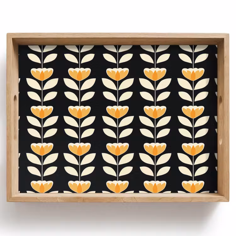 Dienblad - Retro - Bloem - Zwart - Okergeel — 1