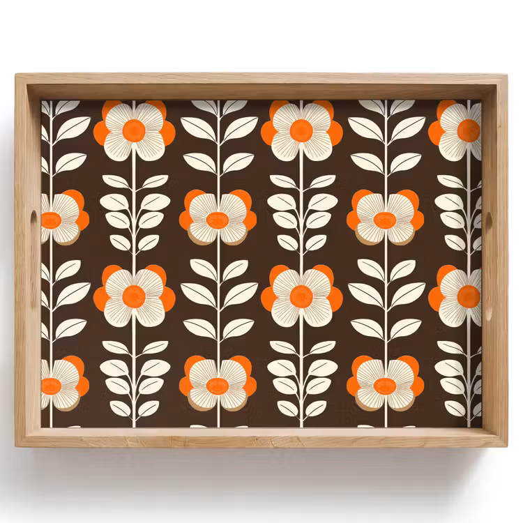 Dienblad - Bloemen - Retro - Bruin — 1