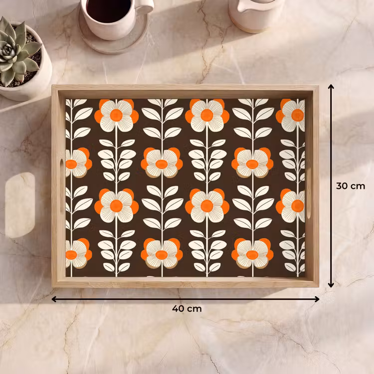 Dienblad - Bloemen - Retro - Bruin — 9