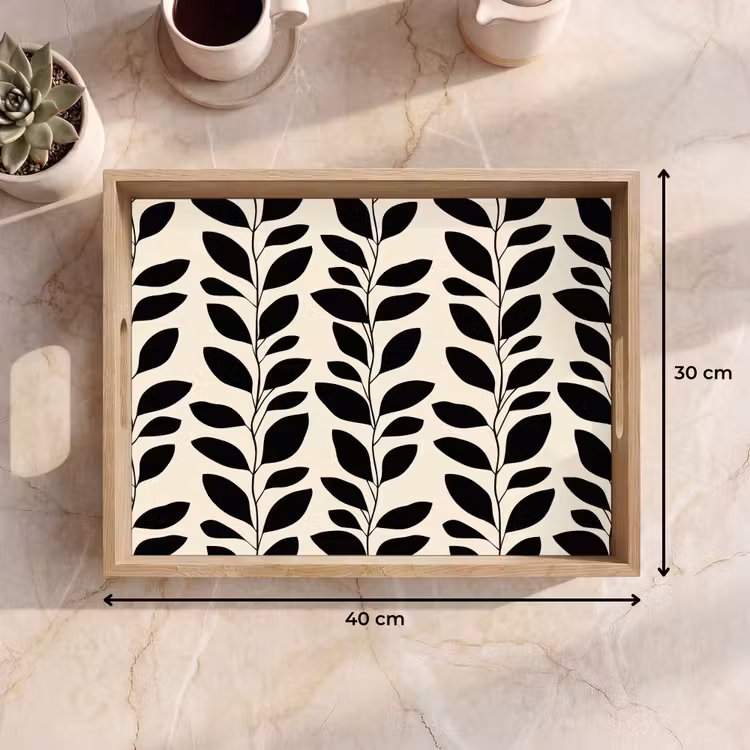 Dienblad - Botanisch - Dessin - Zwart - Beige — 9