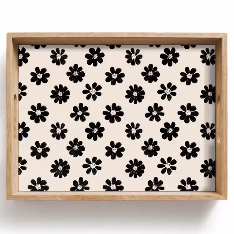 Dienblad - Grafisch - Madeliefjes - Zwart - Beige — 1