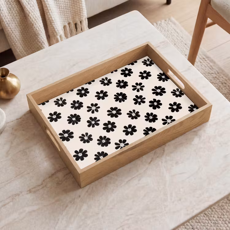 Dienblad - Grafisch - Madeliefjes - Zwart - Beige — 2