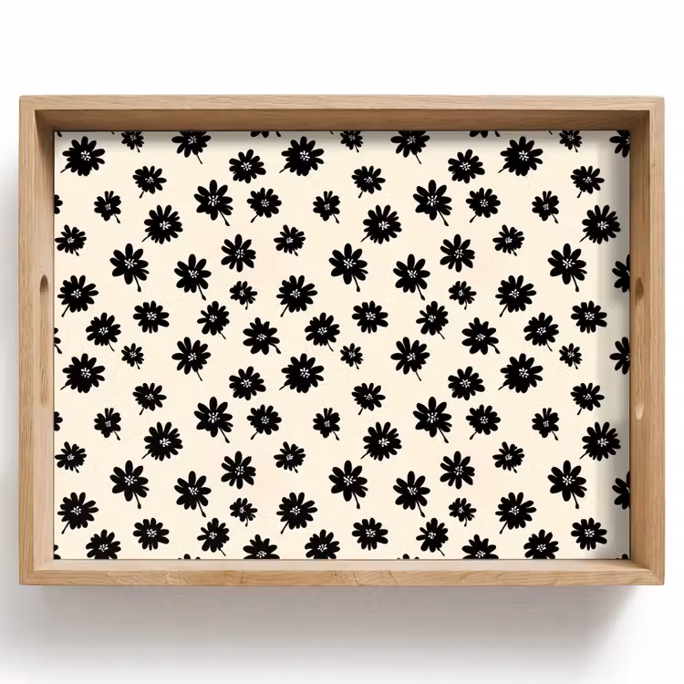 Dienblad - Madeliefjes - Grafisch - Zwart - Beige — 1