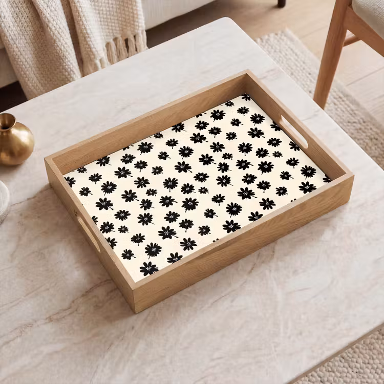 Dienblad - Madeliefjes - Grafisch - Zwart - Beige — 2