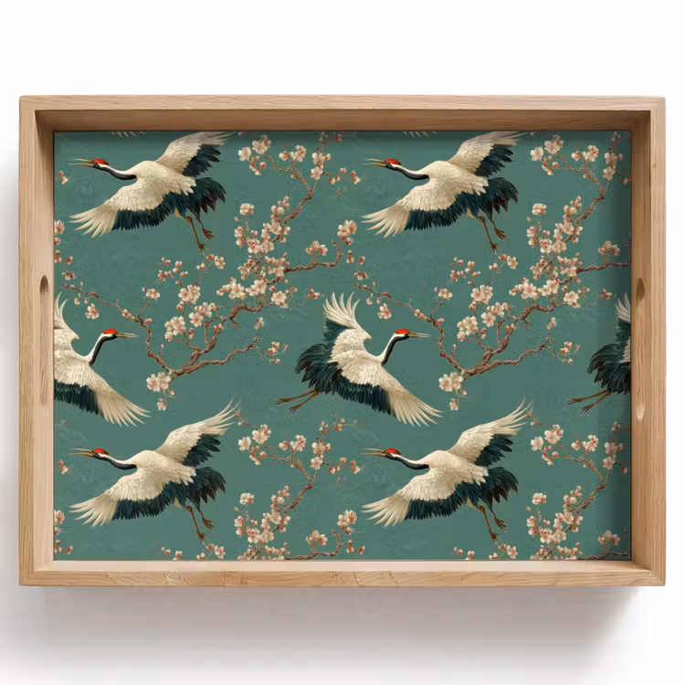 Dienblad - Kersenbloesem - Kraamvogels - Groen — 1