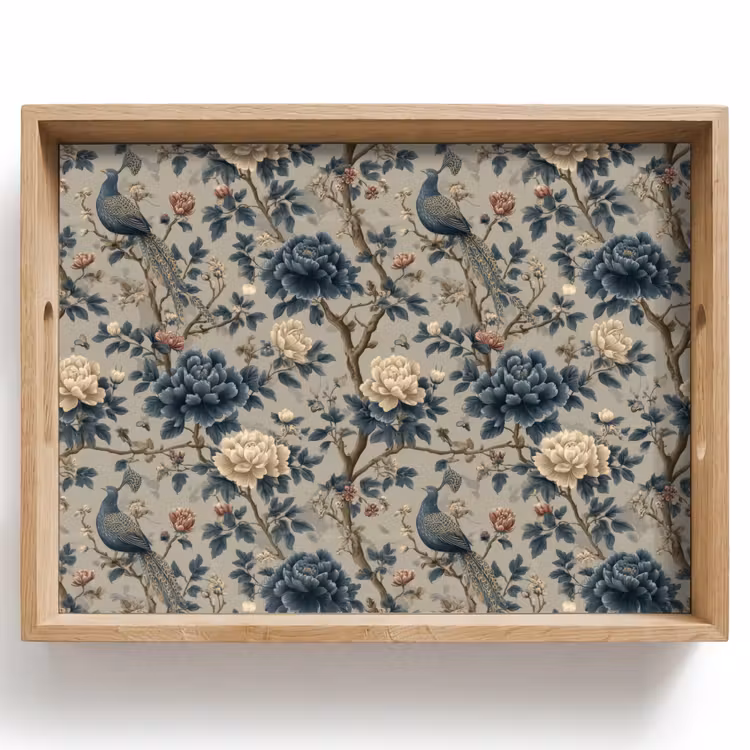 Dienblad - Pauw - Bloemen - Blauw — 1