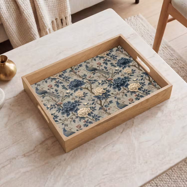Dienblad - Pauw - Bloemen - Blauw — 2