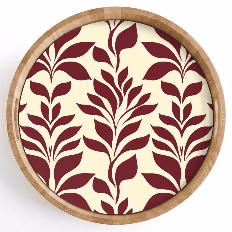 Gepersonaliseerd dienblad - Abstract - Bladeren - Burgundy — 1