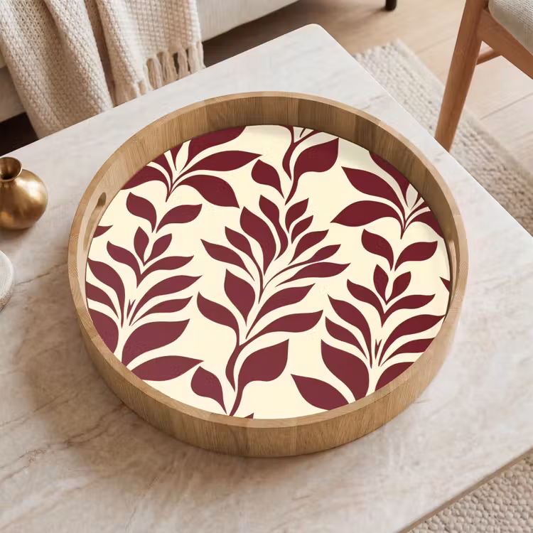 Gepersonaliseerd dienblad - Abstract - Bladeren - Burgundy — 2