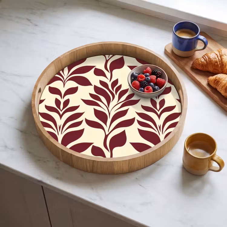 Gepersonaliseerd dienblad - Abstract - Bladeren - Burgundy — 4