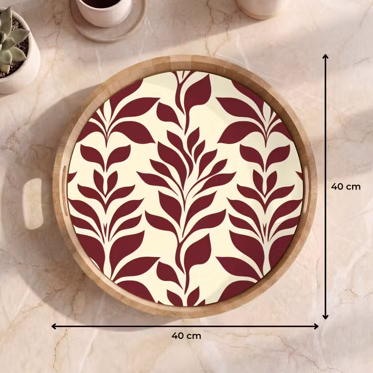 Gepersonaliseerd dienblad - Abstract - Bladeren - Burgundy — 9