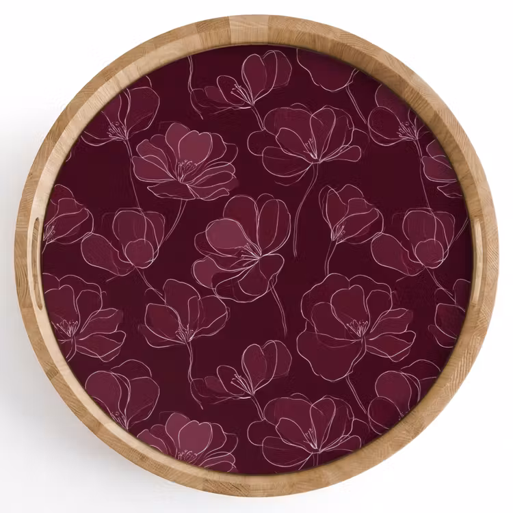 Gepersonaliseerd dienblad - Bloemen - Patroon - Bordeauxrood — 1