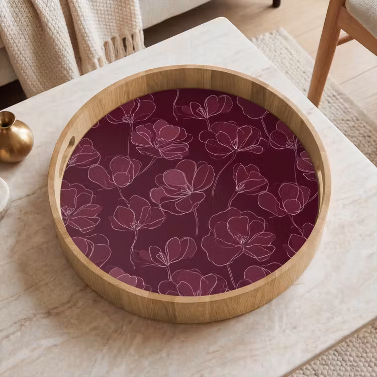 Gepersonaliseerd dienblad - Bloemen - Patroon - Bordeauxrood — 2