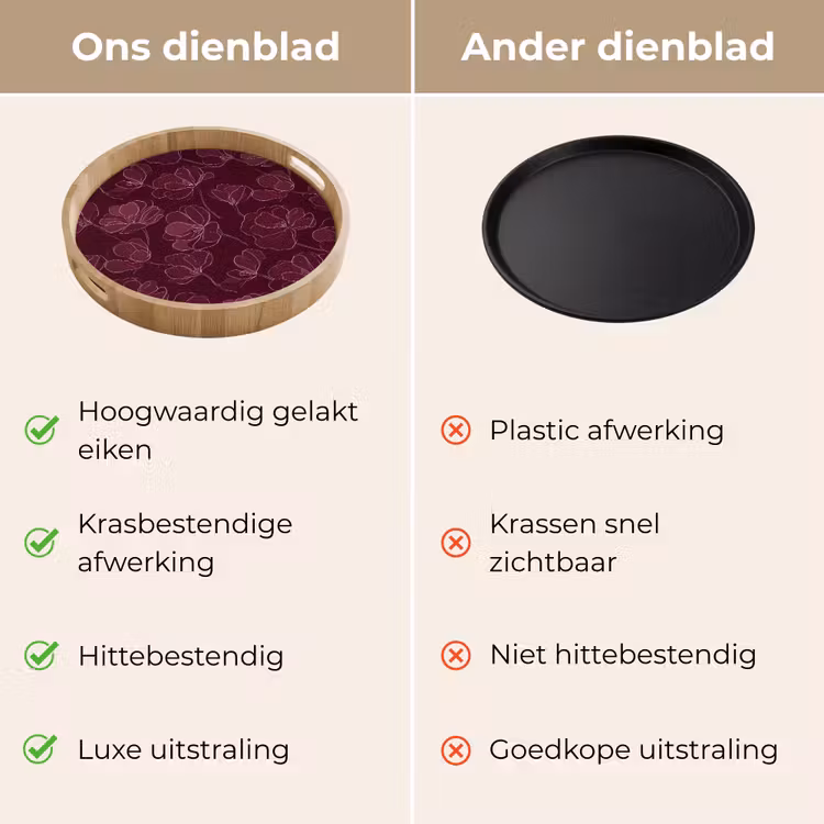 Gepersonaliseerd dienblad - Bloemen - Patroon - Bordeauxrood — 3