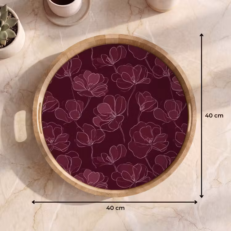 Gepersonaliseerd dienblad - Bloemen - Patroon - Bordeauxrood — 9