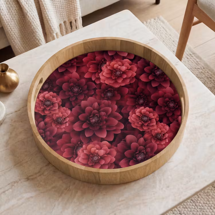 Gepersonaliseerd dienblad - Dahlias - Bloemen - Rood — 2