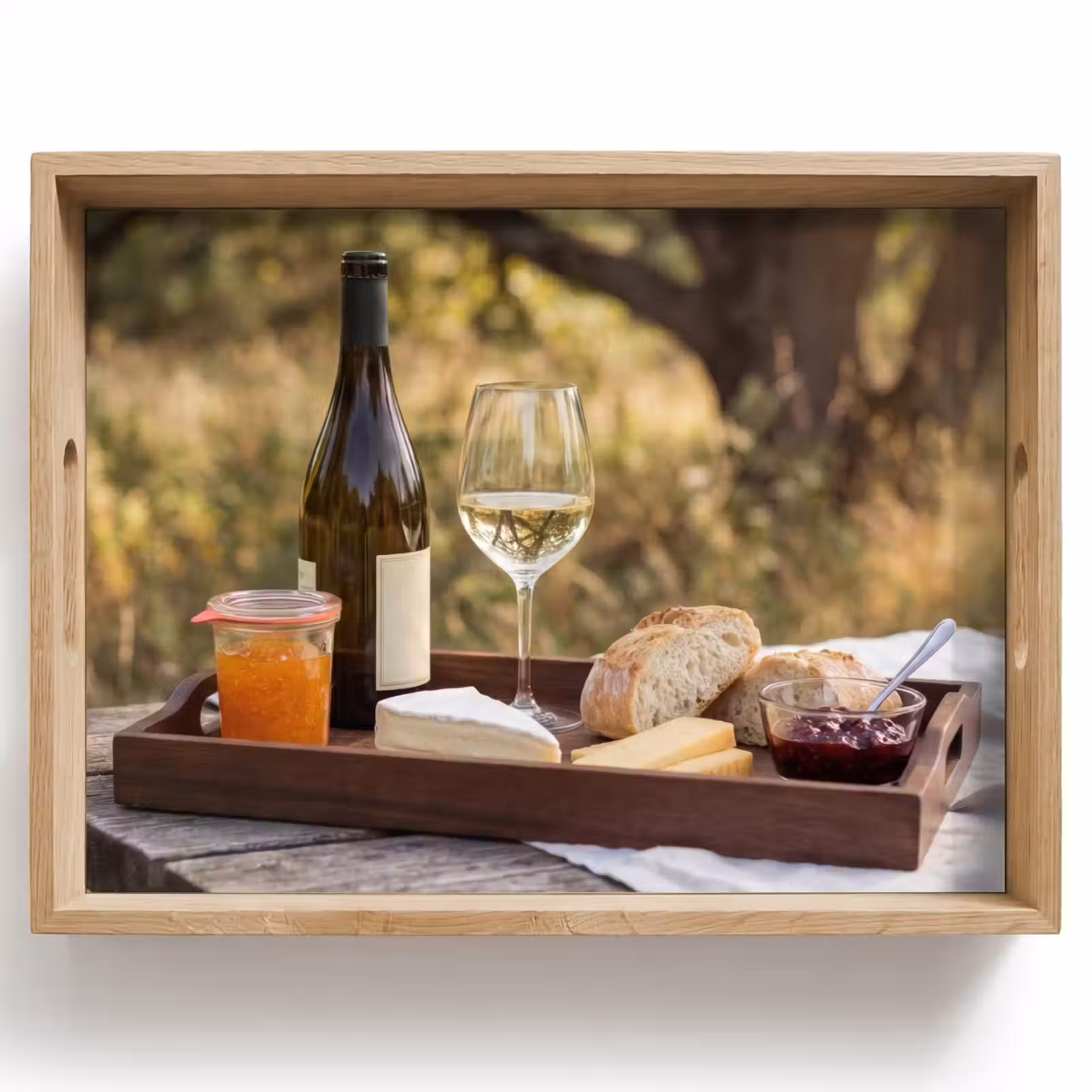 Dienblad - Picknick - Wijn - Kaasplankje — 1
