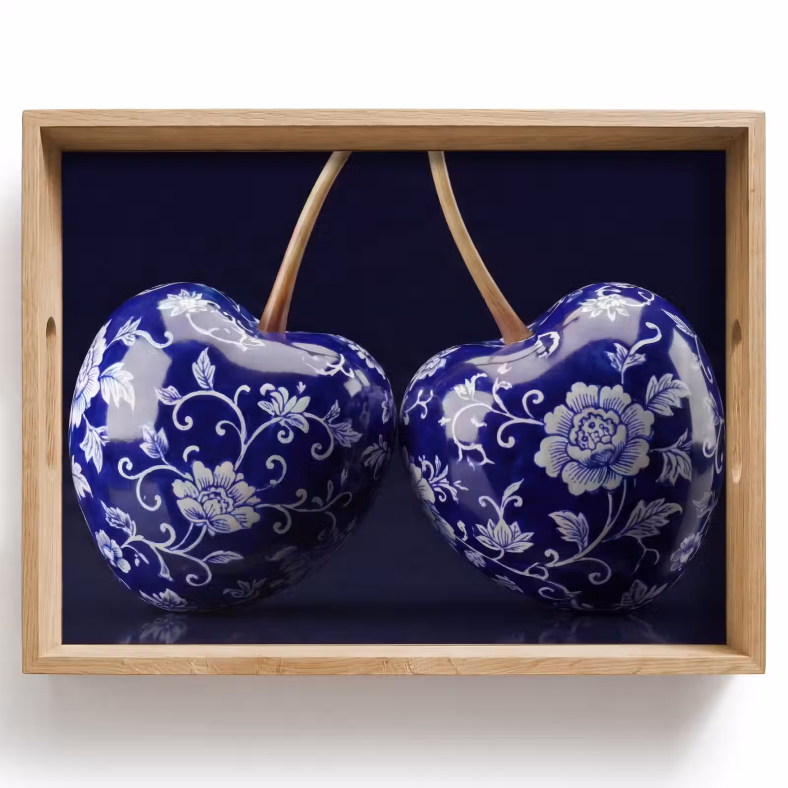 Dienblad - Porselein- Kersen - Delfts - Blauw — 1