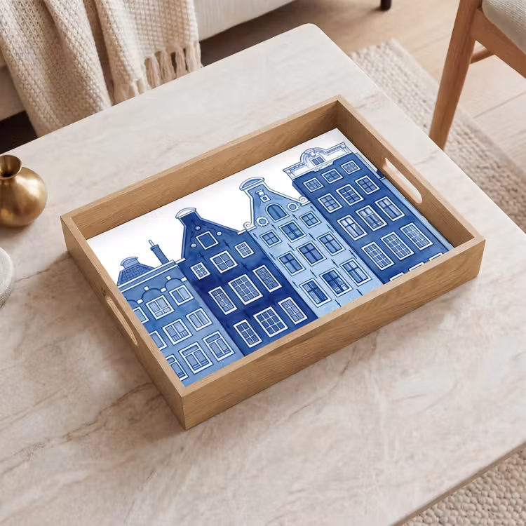 Dienblad - Aquarel - Grachtenpanden - Delfts - Blauw — 2