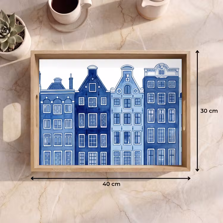 Dienblad - Aquarel - Grachtenpanden - Delfts - Blauw — 9