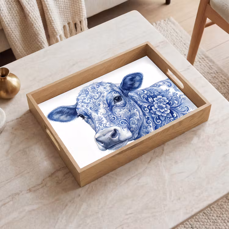 Dienblad - Illustratie - Koe - Blauw — 2