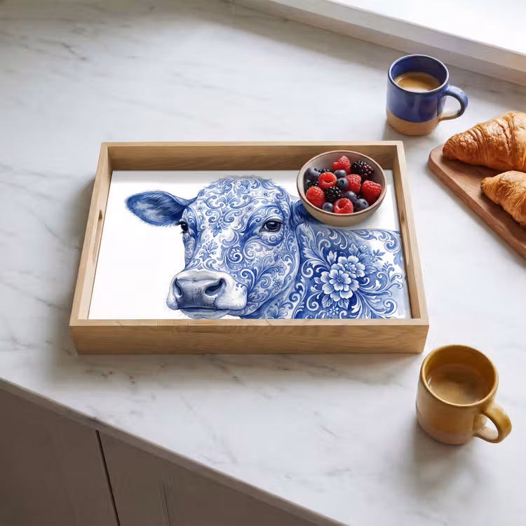 Dienblad - Illustratie - Koe - Blauw — 4