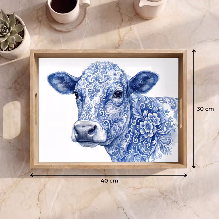 Dienblad - Illustratie - Koe - Blauw — 9