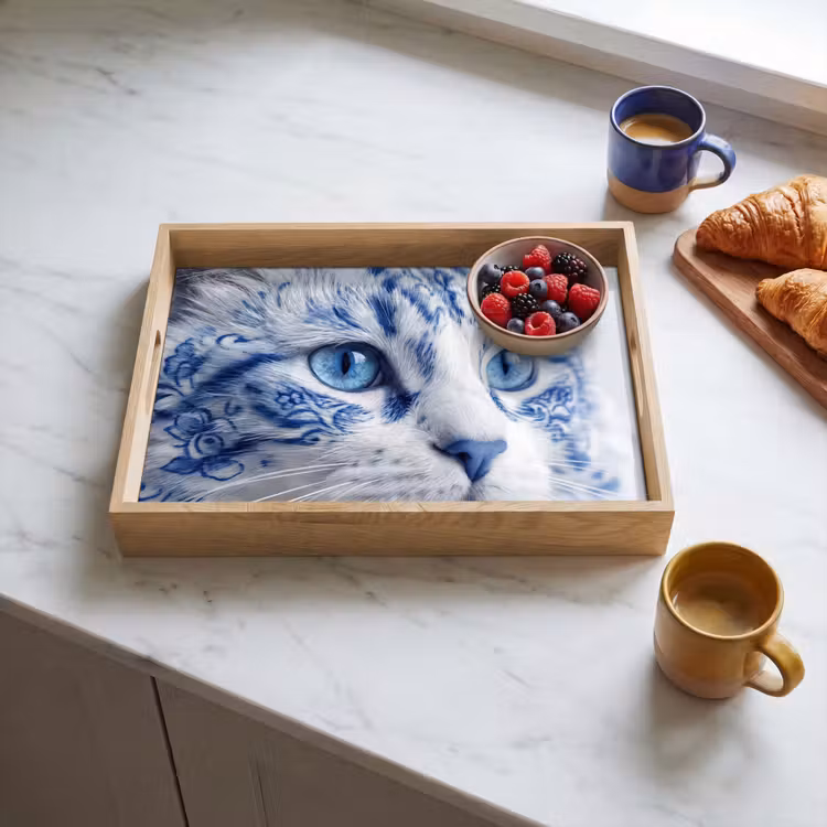 Dienblad - Kat - Patroon - Blauw — 4