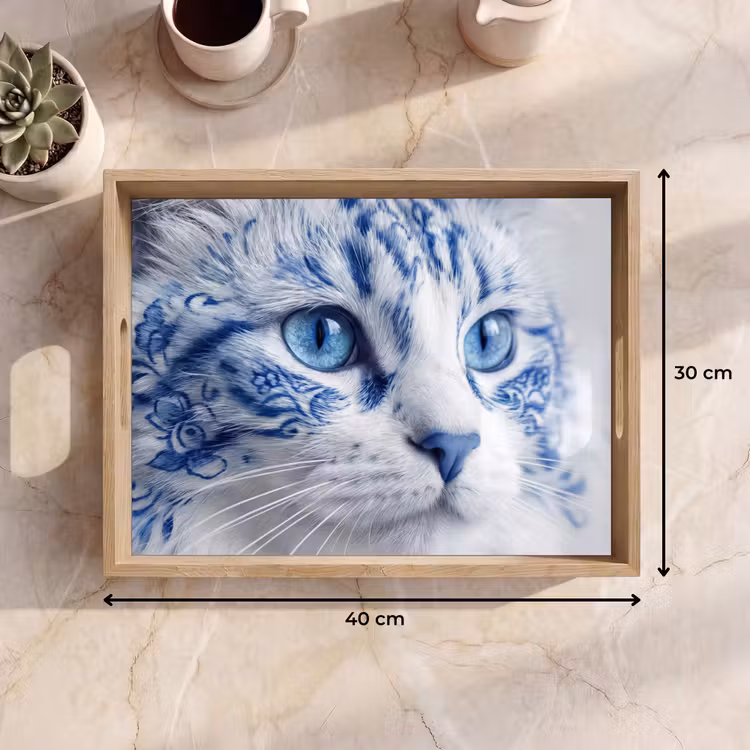 Dienblad - Kat - Patroon - Blauw — 9