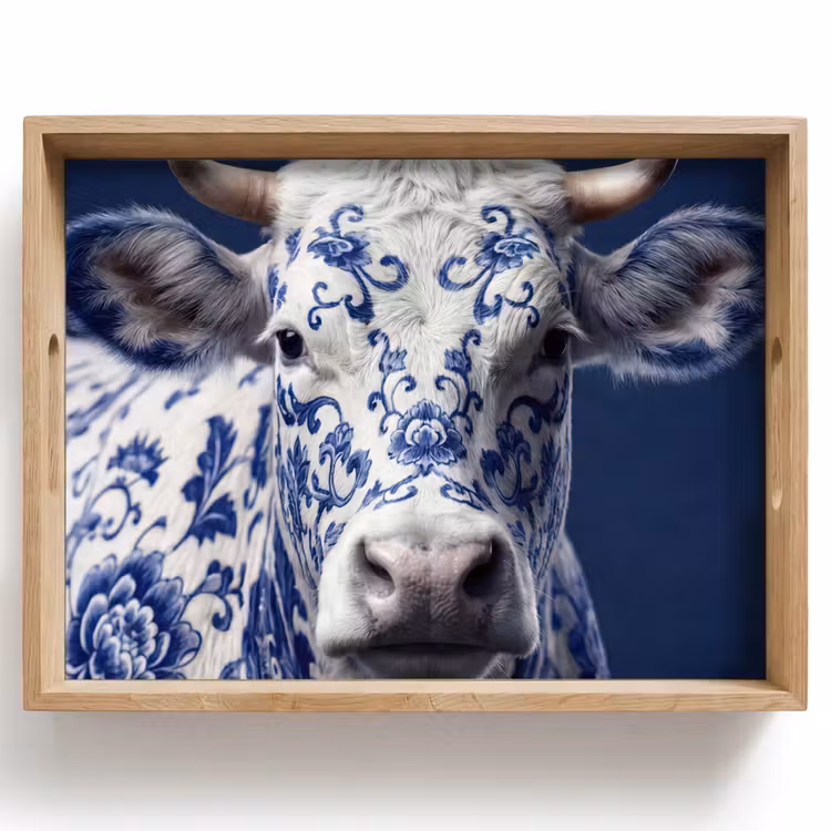 Dienblad - Koe - Delfts - Blauw - Artistiek — 1