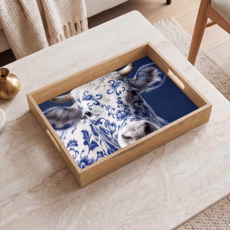 Dienblad - Koe - Delfts - Blauw - Artistiek — 2