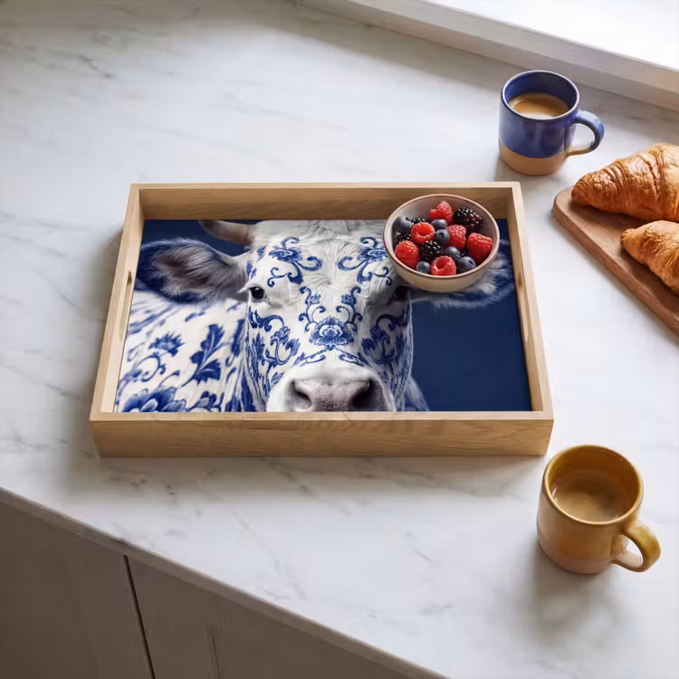 Dienblad - Koe - Delfts - Blauw - Artistiek — 4