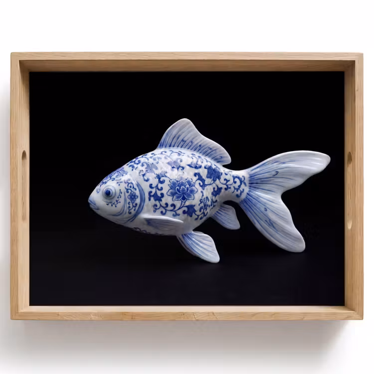 Dienblad - Porselein - Goudvis - Delfts - Blauw — 1
