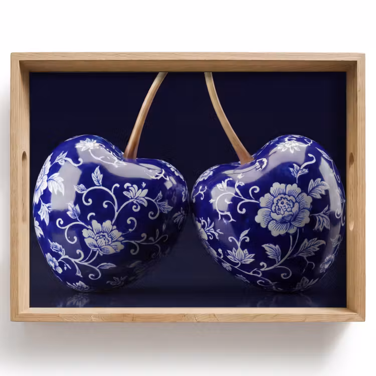 Dienblad - Porselein- Kersen - Delfts - Blauw — 1