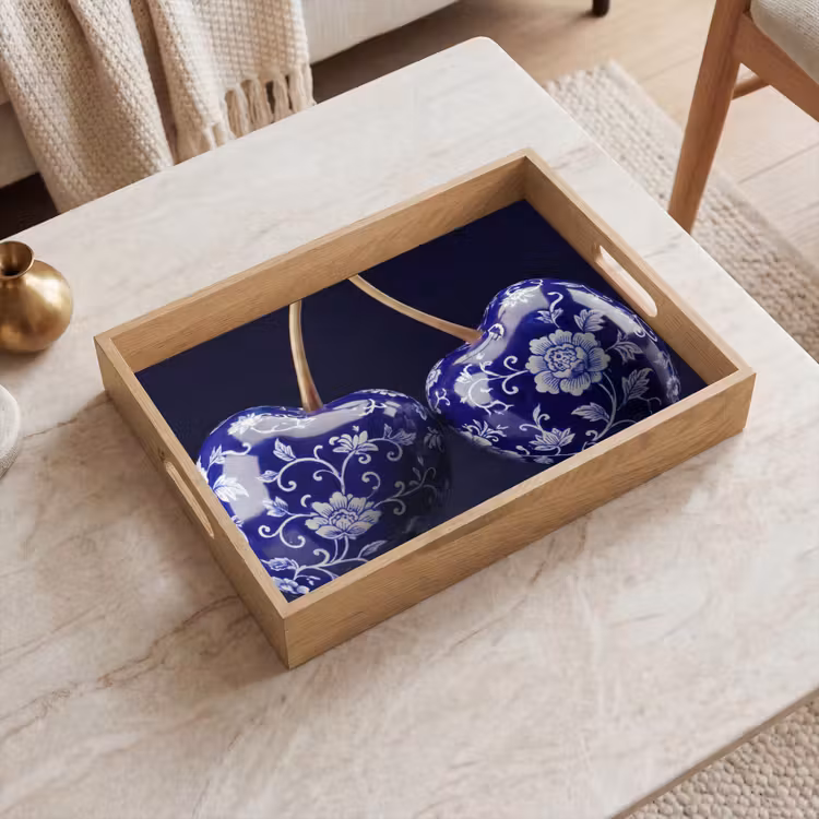 Dienblad - Porselein- Kersen - Delfts - Blauw — 2