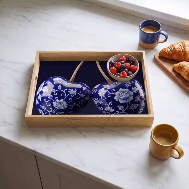 Dienblad - Porselein- Kersen - Delfts - Blauw — 4