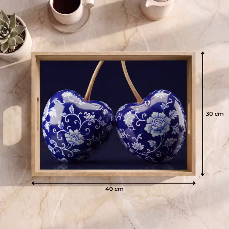 Dienblad - Porselein- Kersen - Delfts - Blauw — 9