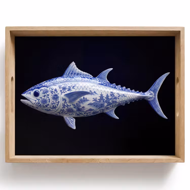 Dienblad - Porselein - Tonijn - Delfts - Blauw — 1