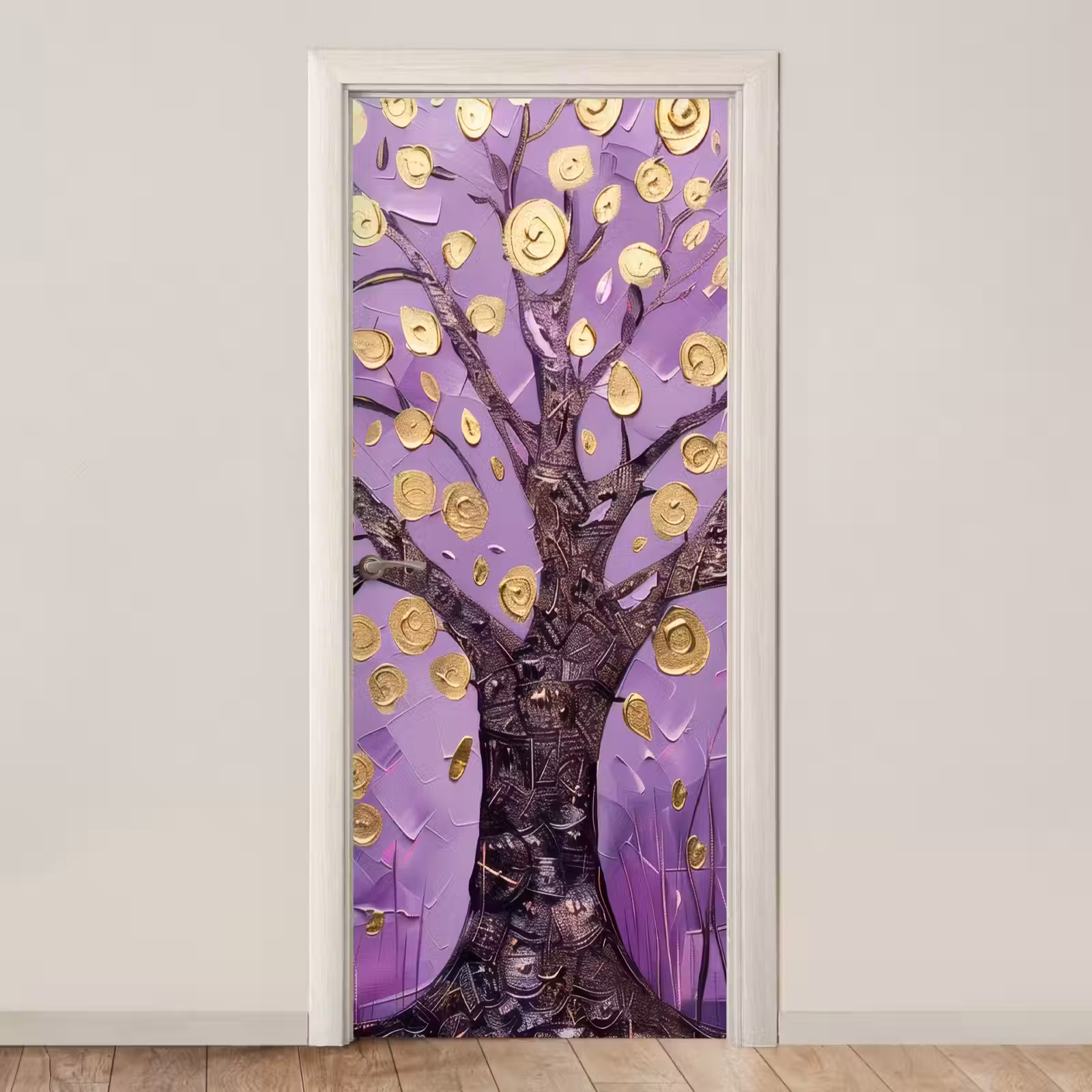 Deursticker - Levensboom - Boom - Paars - Goud - Modern — 1