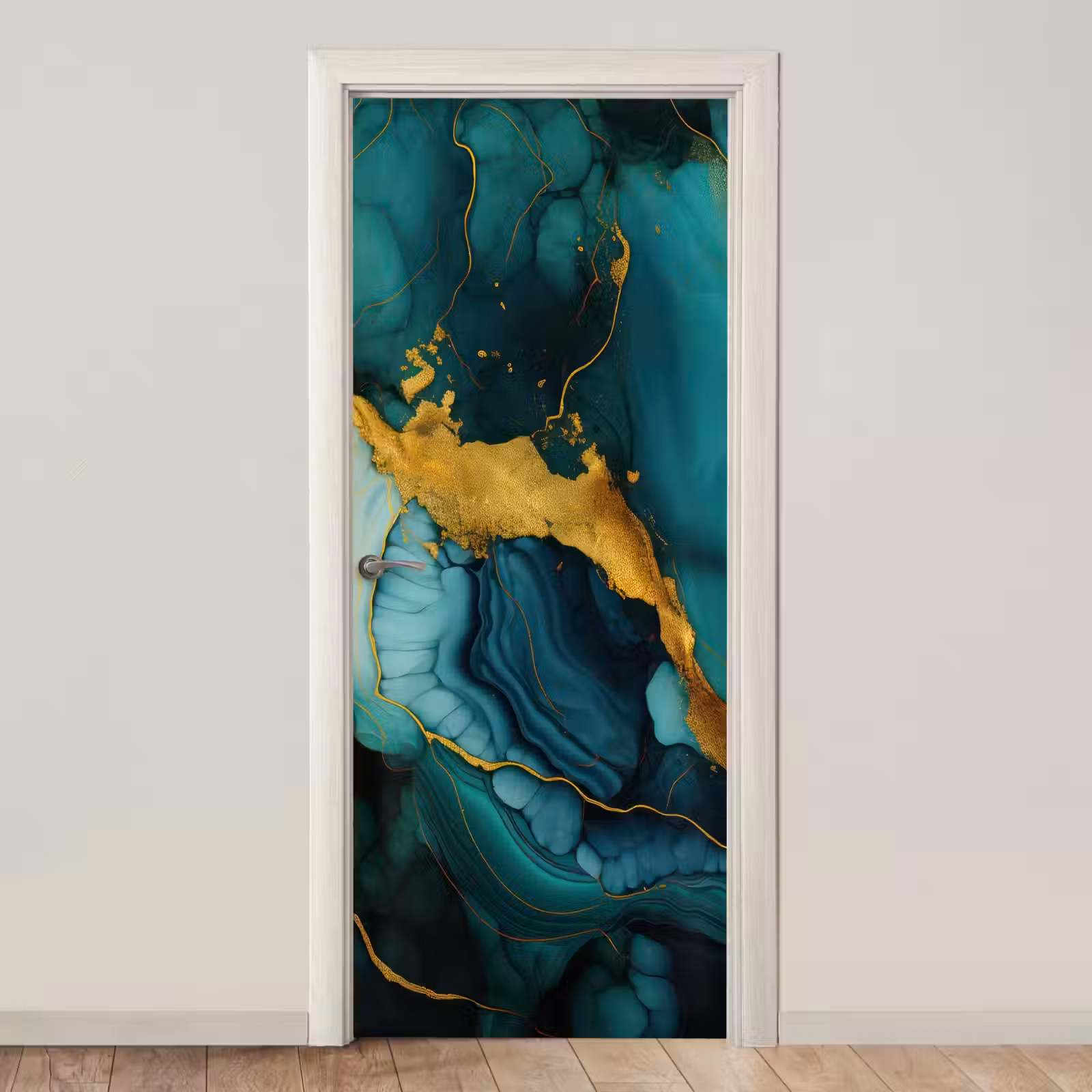 Deursticker - Marmer - Goud - Blauw groen - Abstract - Turquoise — 1