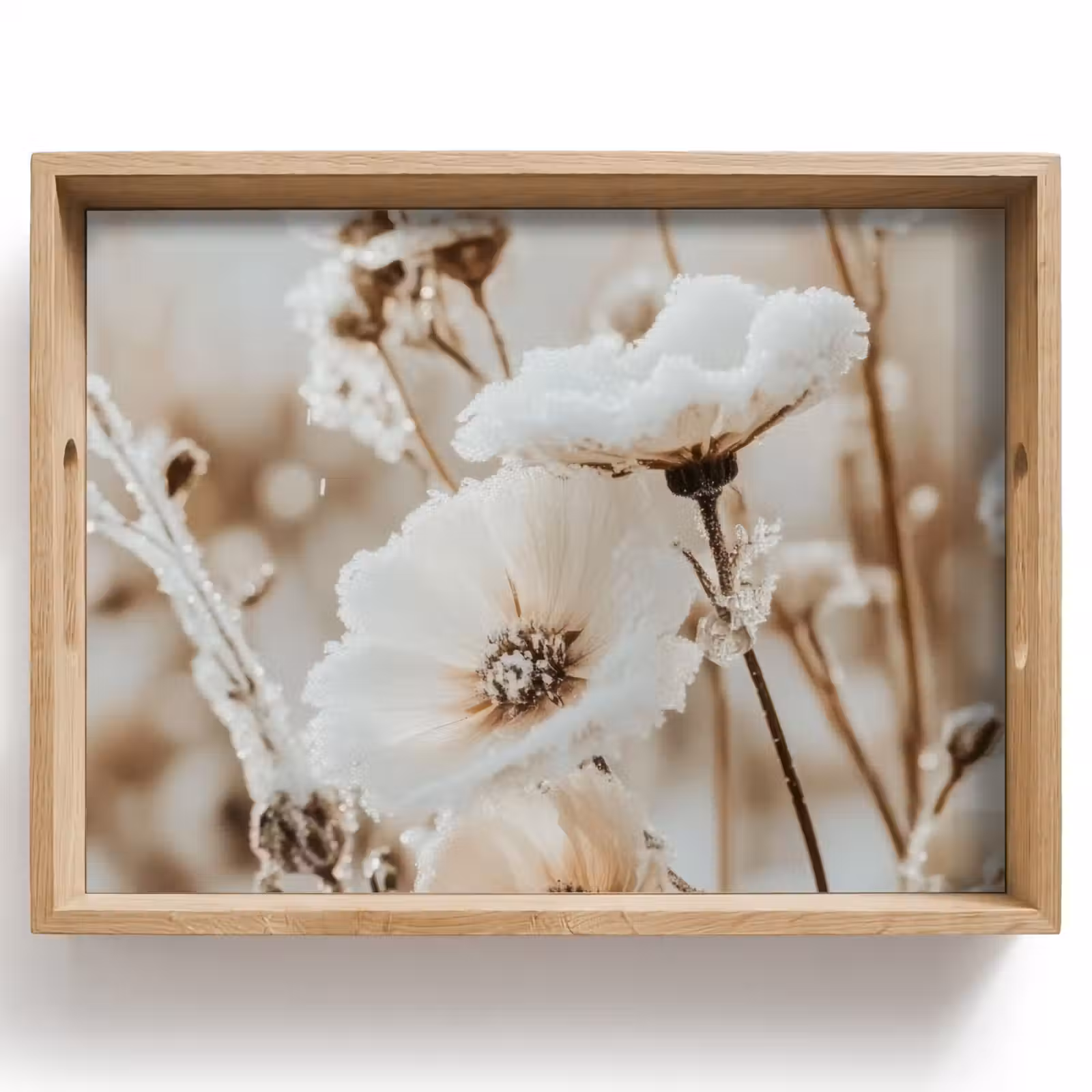 Dienblad - Bloemen - Winter - Wit - Sneeuw - Beige — 1