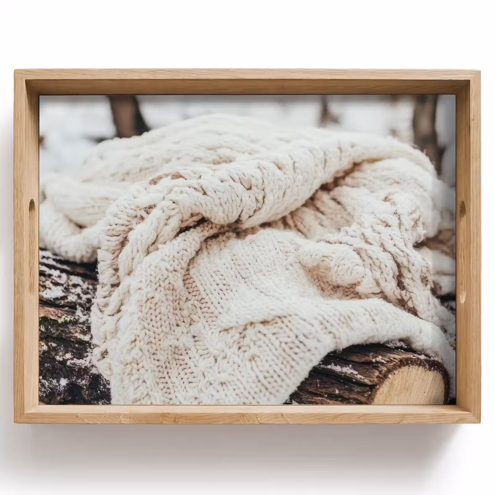 Dienblad - Deken - Wit - Boomstronk - Winter - Sneeuw — 1