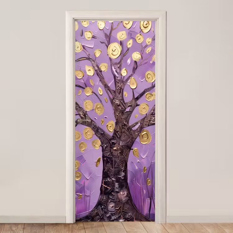 Deursticker - Levensboom - Boom - Paars - Goud - Modern — 1