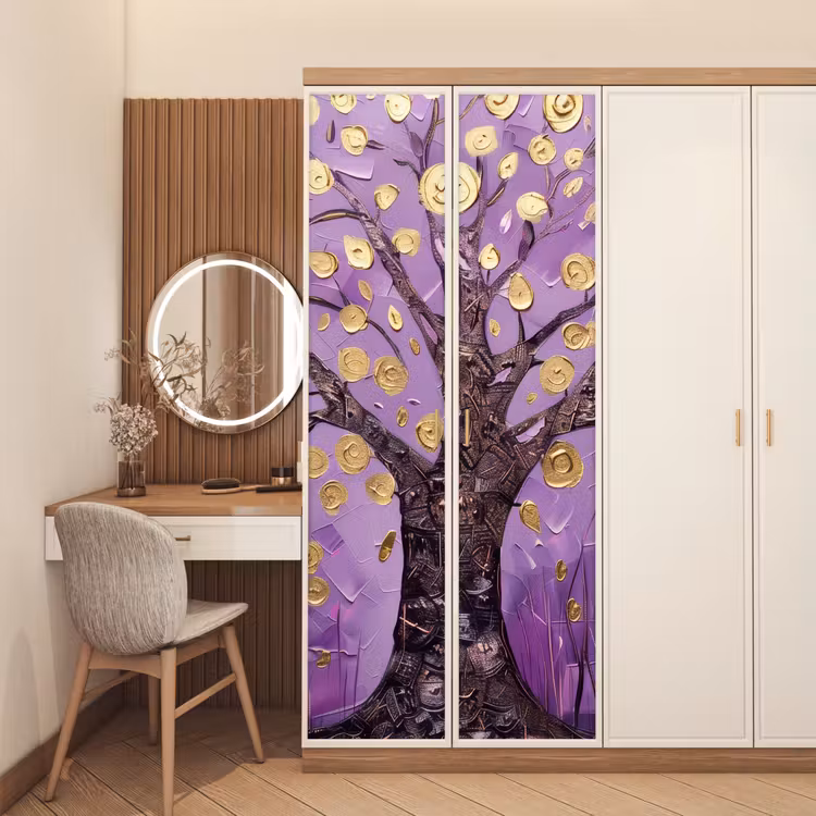 Deursticker - Levensboom - Boom - Paars - Goud - Modern — 5
