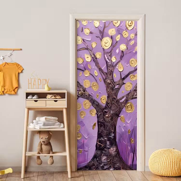 Deursticker - Levensboom - Boom - Paars - Goud - Modern — 6